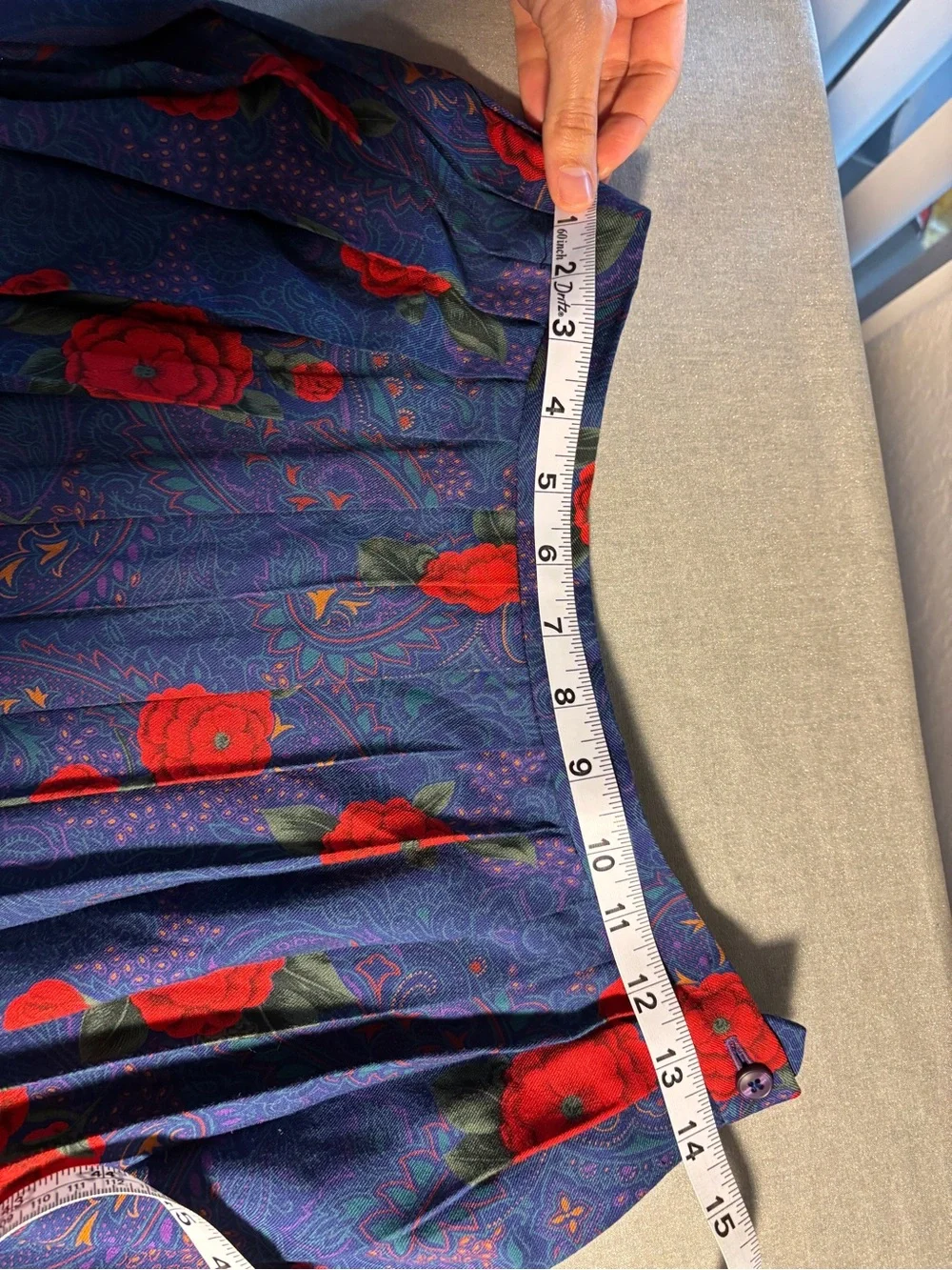 Vintage Pendleton Navy Floral Pleated Blouse and Midi Skirt Set with Red Rose